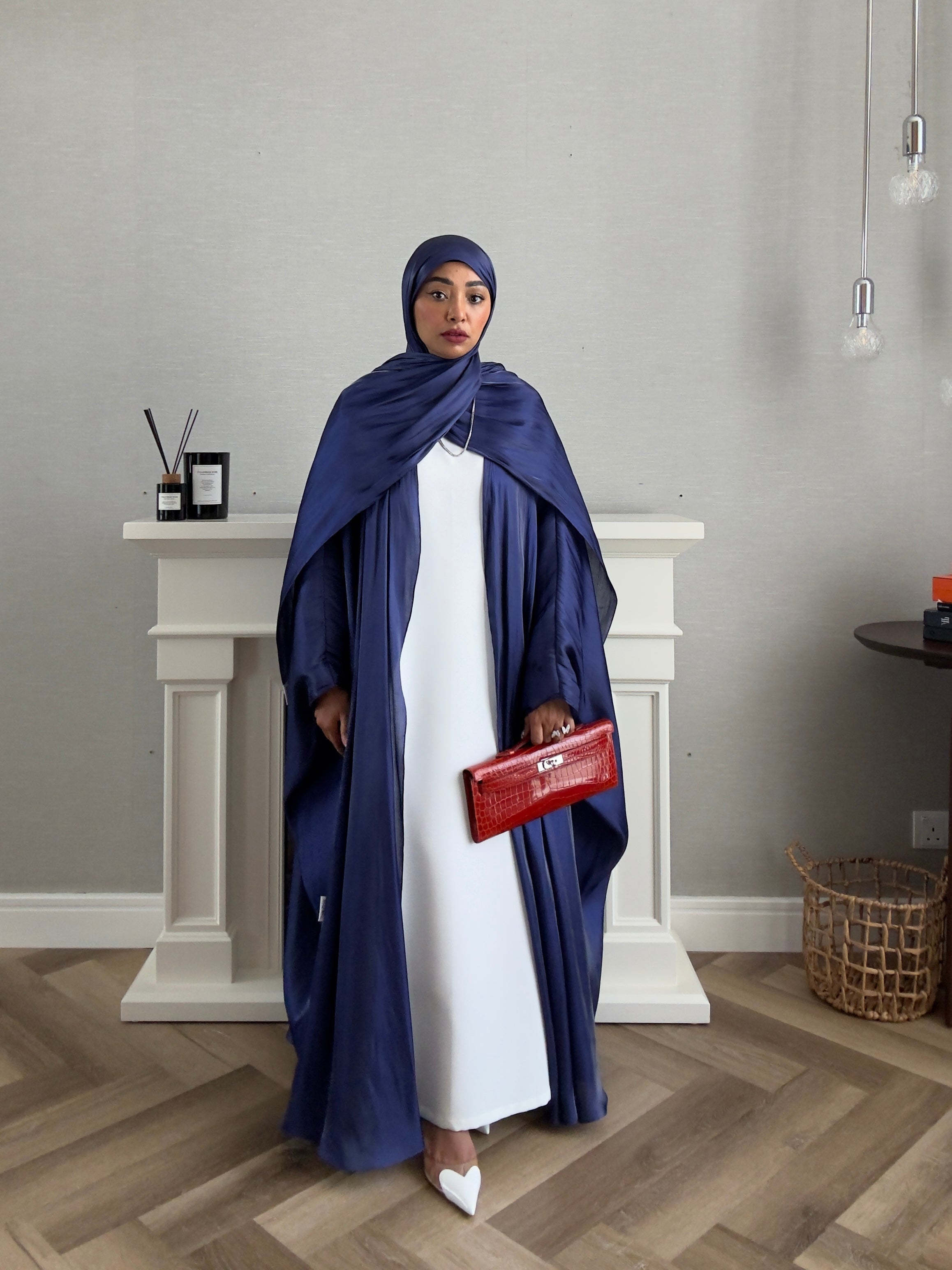 Bling Abaya - 3 PCS with Dress and Scarf - Blue