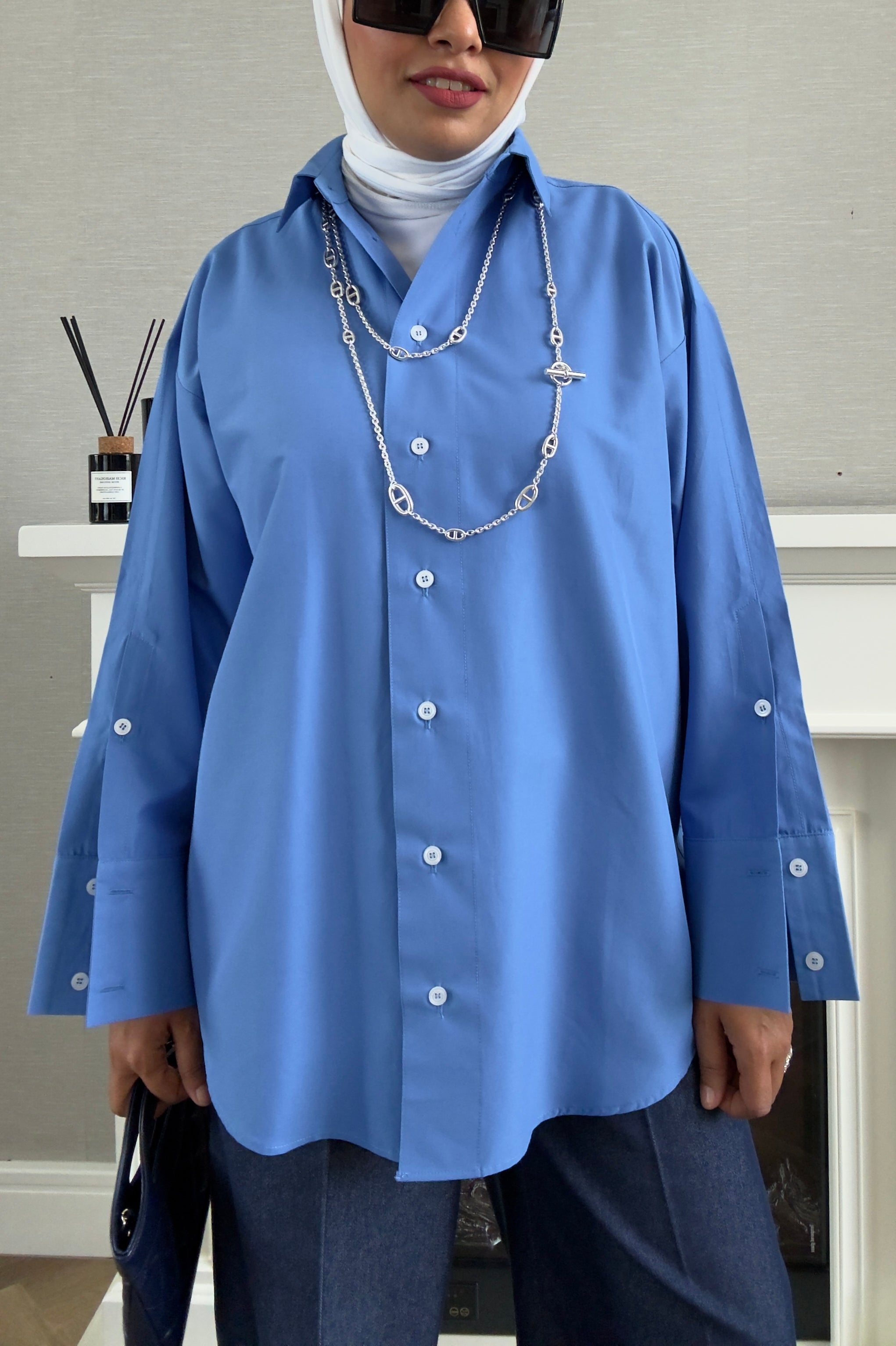 Oversized Poplin Shirt - Blue