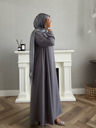Stars Abaya - 3 PCS with Dress and Scarf - Gray