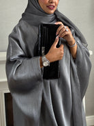 Stars Abaya - 3 PCS with Dress and Scarf - Gray