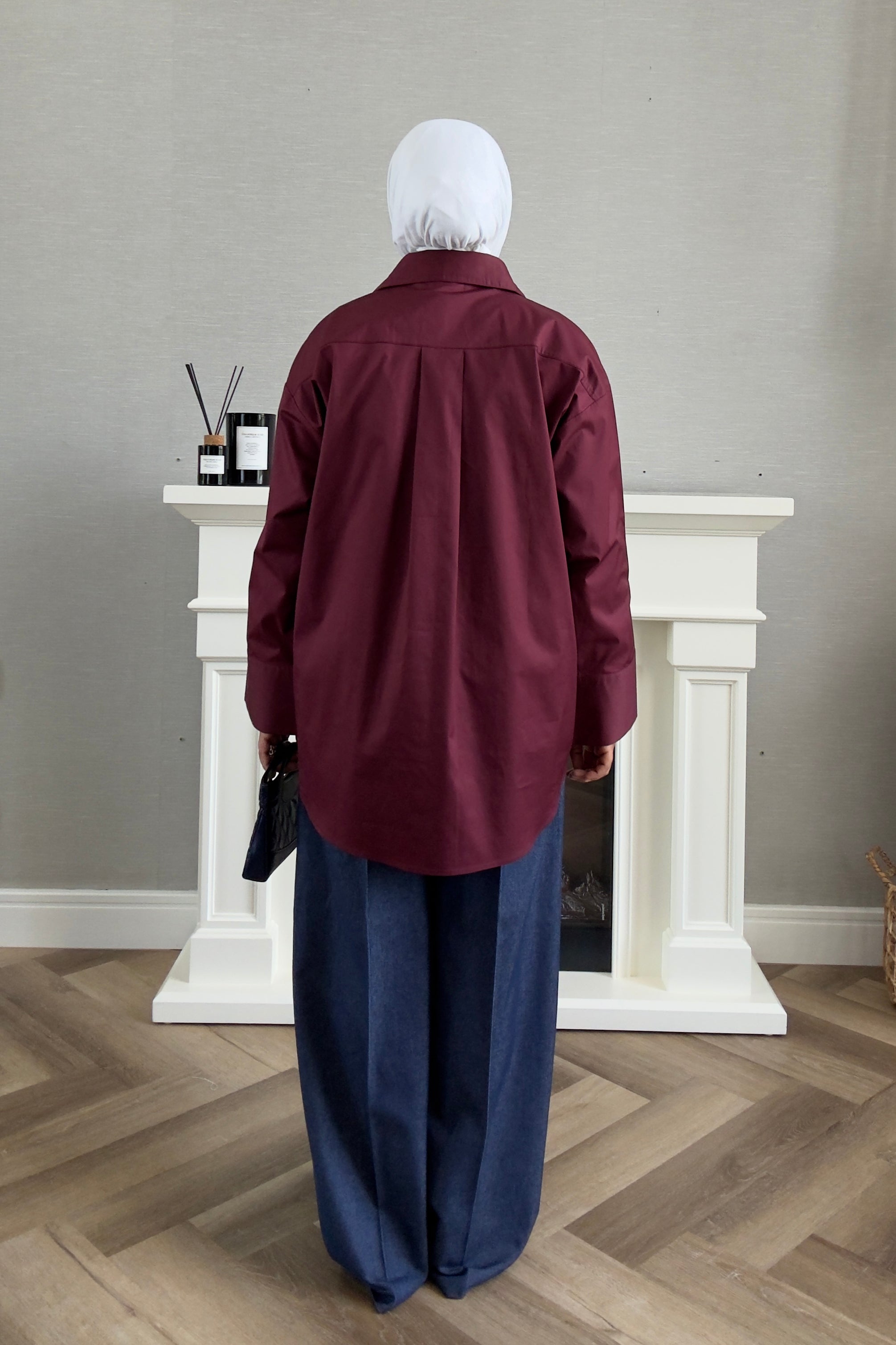 Oversized Poplin Shirt - Maroon