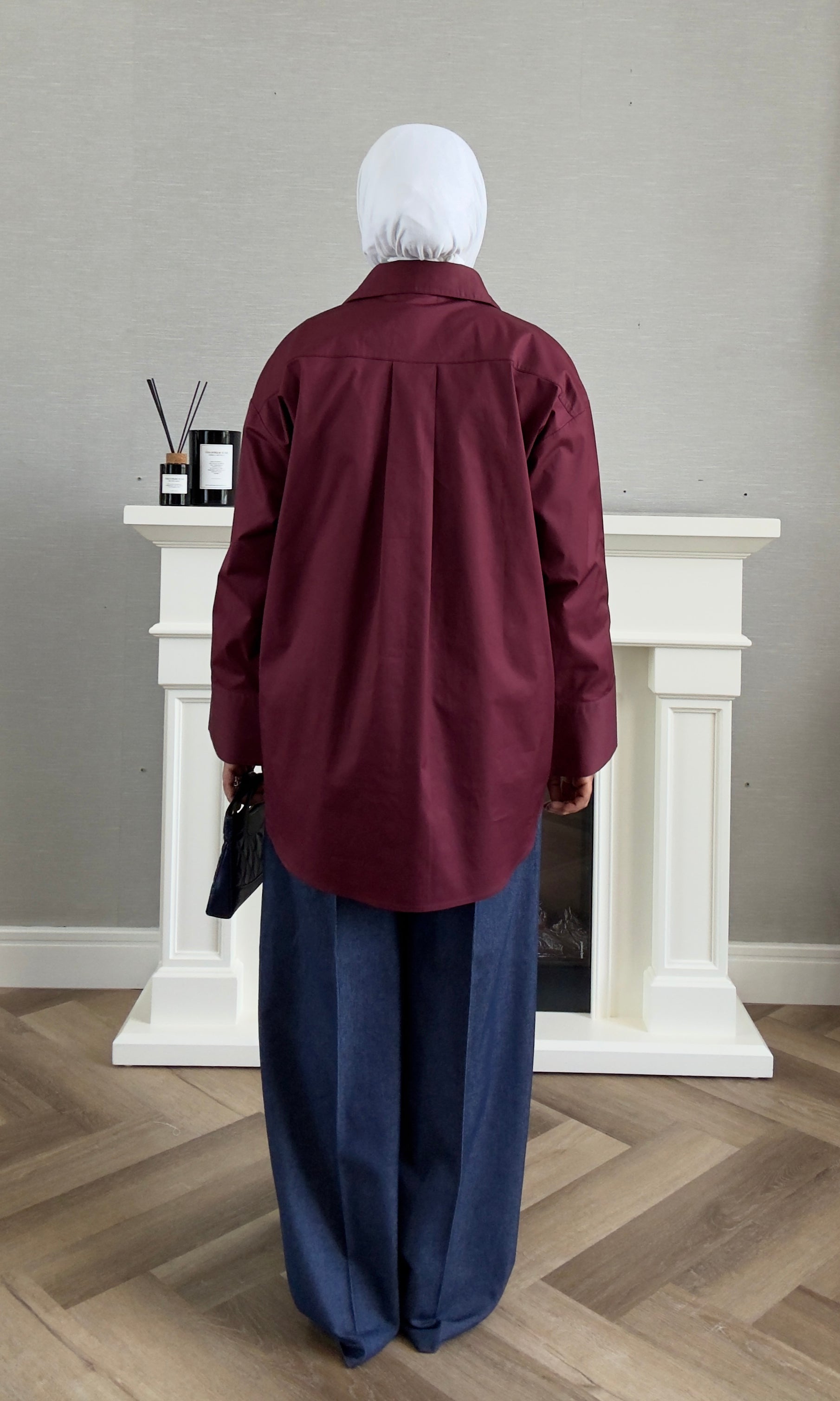 Oversized Poplin Shirt - Maroon