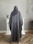 Stars Abaya - 3 PCS with Dress and Scarf - Gray