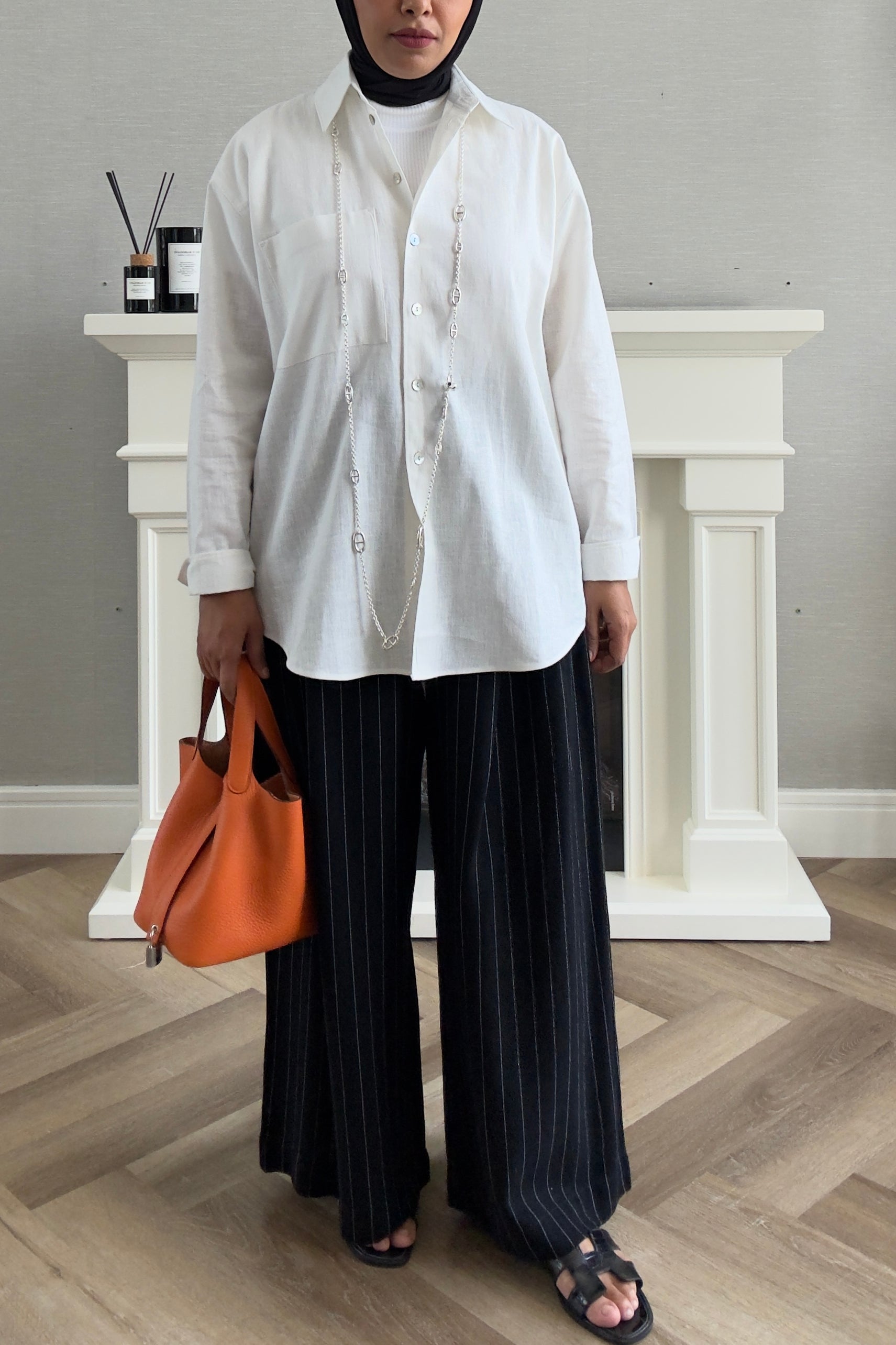 Linen Stripes Pants - Black