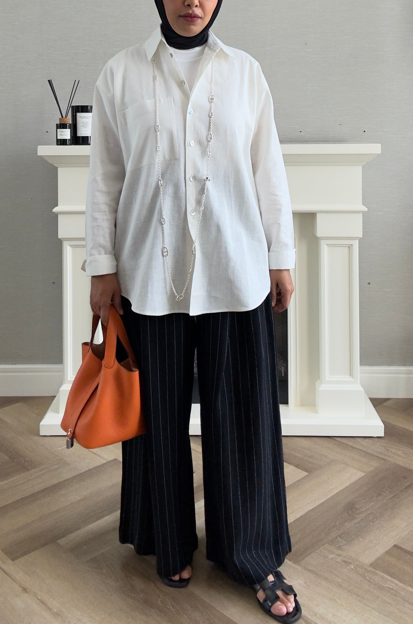 Linen Stripes Pants - Black