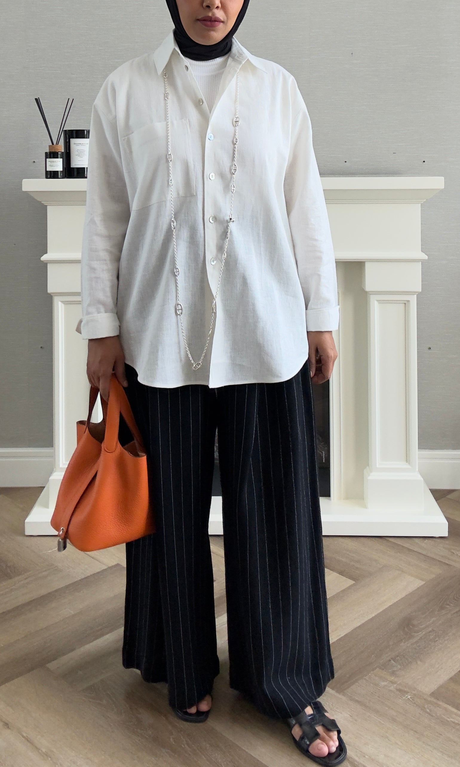 Linen Stripes Pants - Black