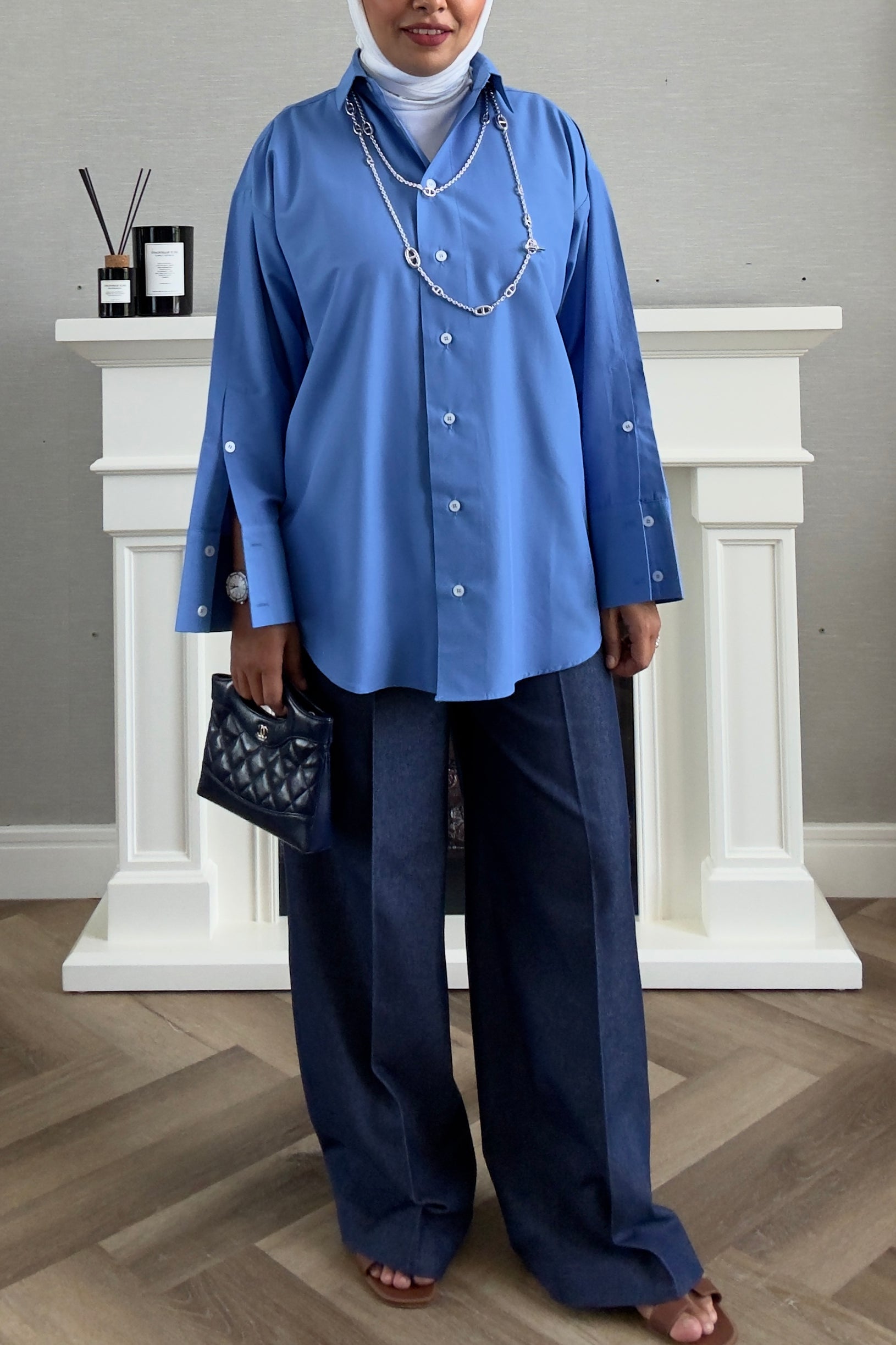 Oversized Poplin Shirt - Blue