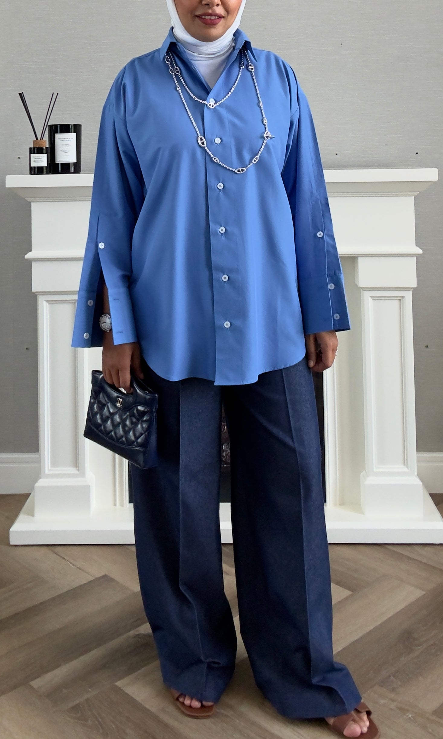 Oversized Poplin Shirt - Blue