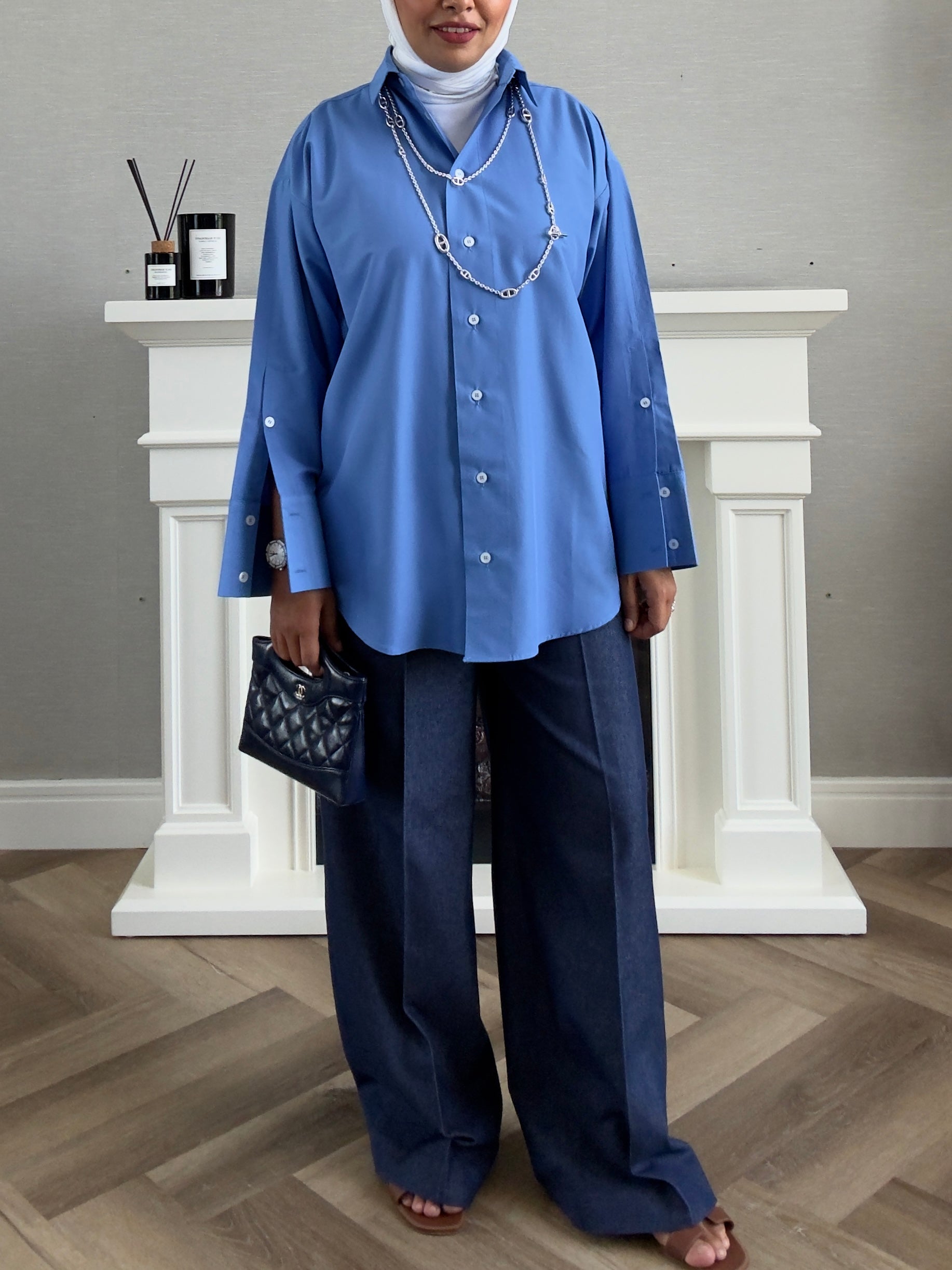 Oversized Poplin Shirt - Blue