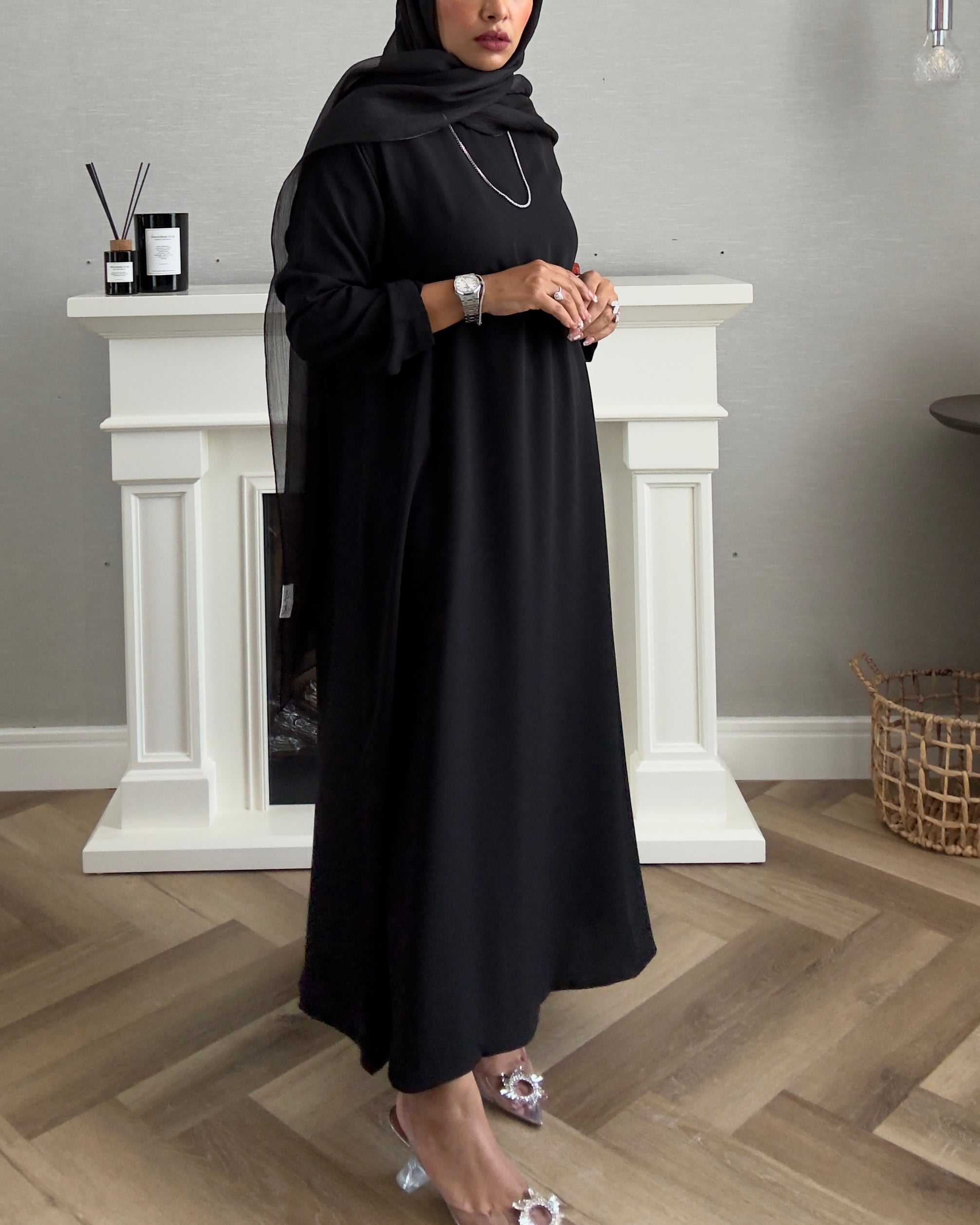 Stars Abaya - 3 PCS with Dress and Scarf - Black