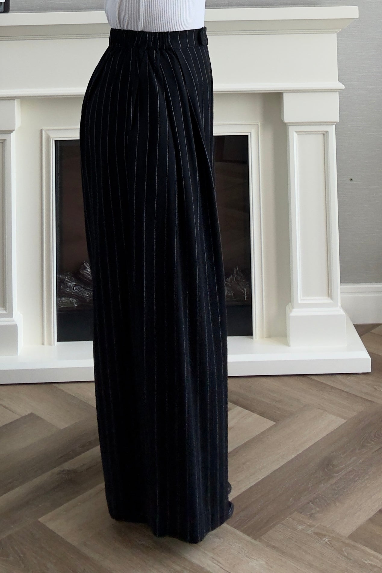 Linen Stripes Pants - Black