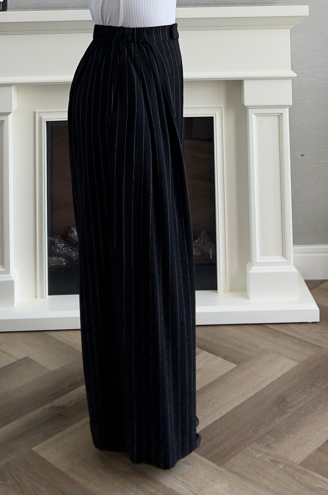 Linen Stripes Pants - Black