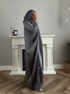 Stars Abaya - 3 PCS with Dress and Scarf - Gray