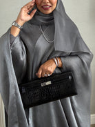 Stars Abaya - 3 PCS with Dress and Scarf - Gray