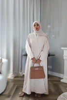 Mahra Abaya With Scarf - Beige Flower Embroidery