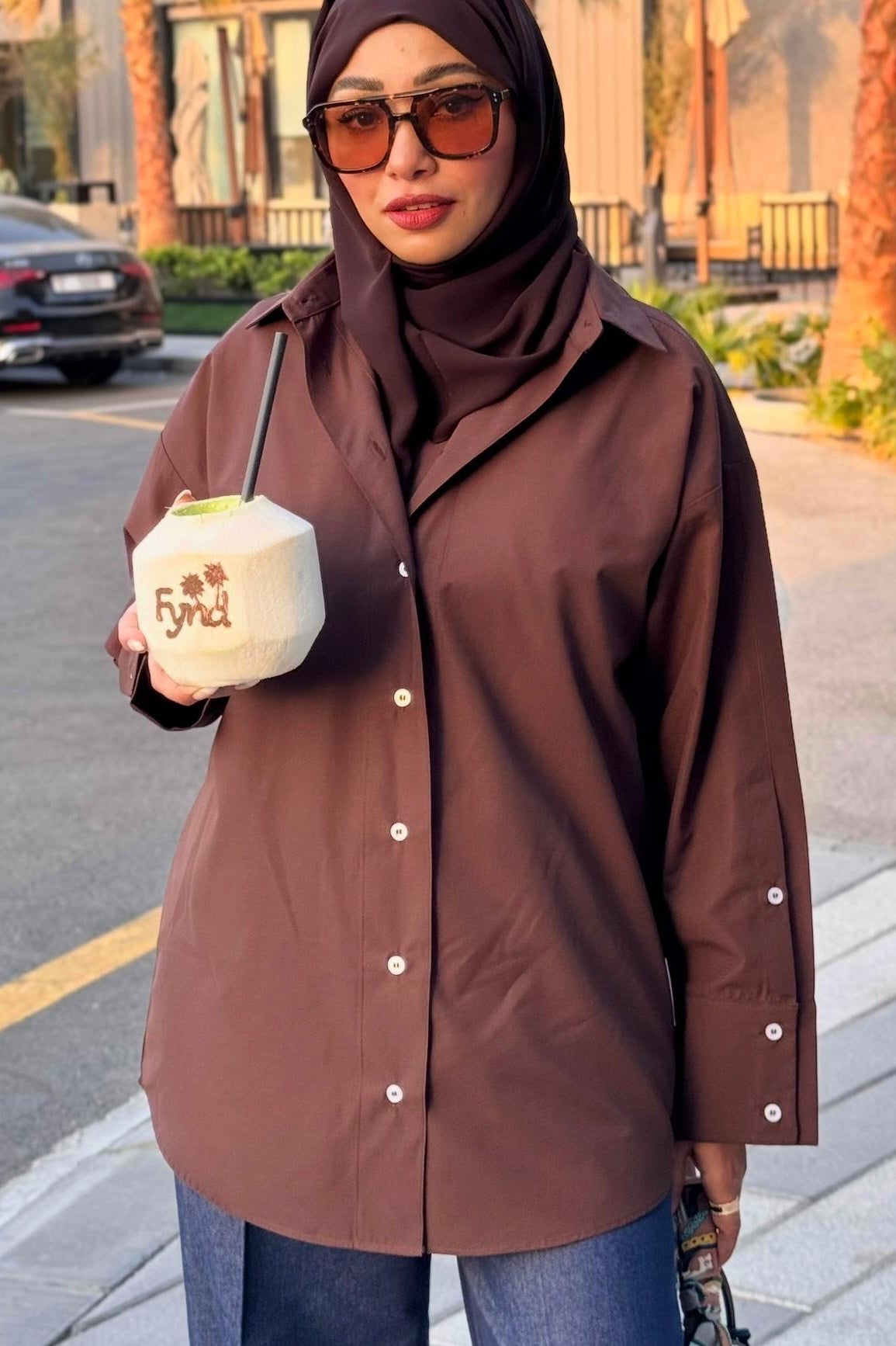 Oversized Poplin Shirt - Brown