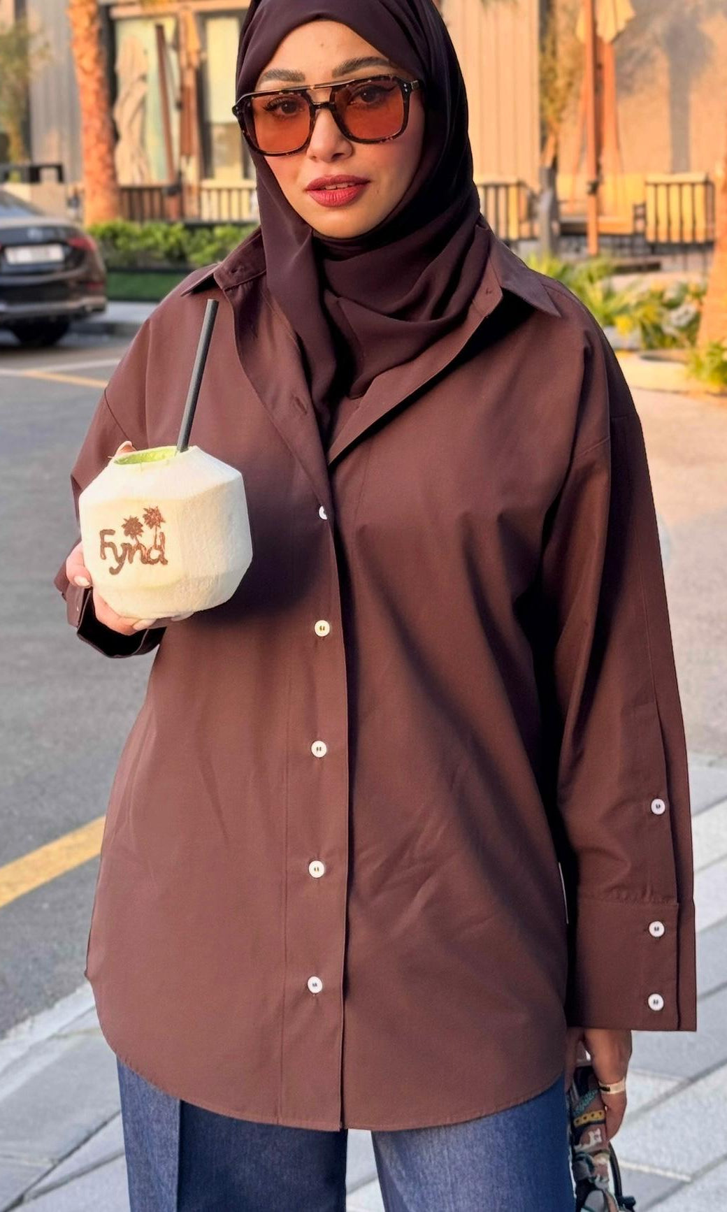 Oversized Poplin Shirt - Brown