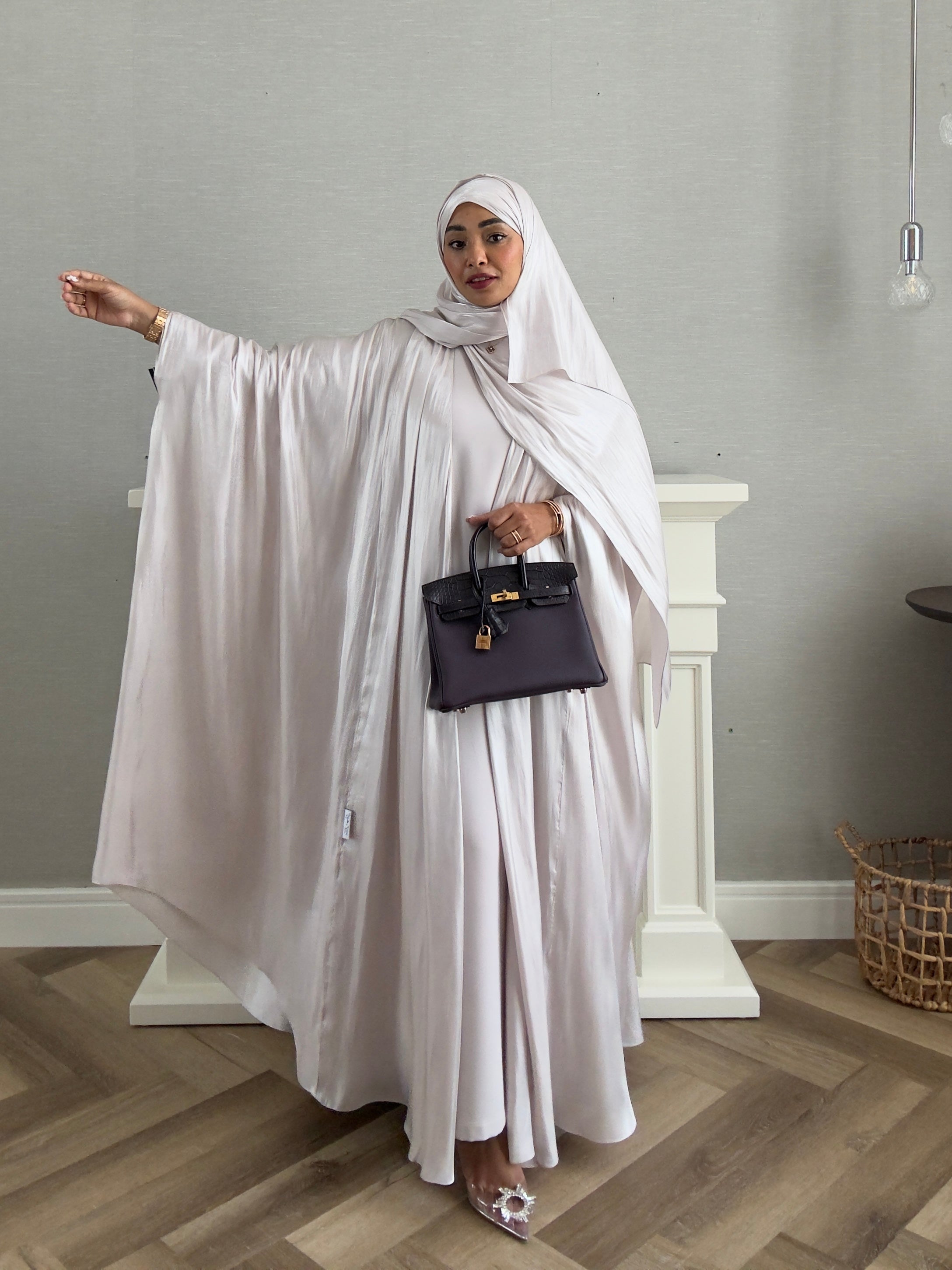 Bling Abaya - 3 PCS with Scarf and Dress - Ivory