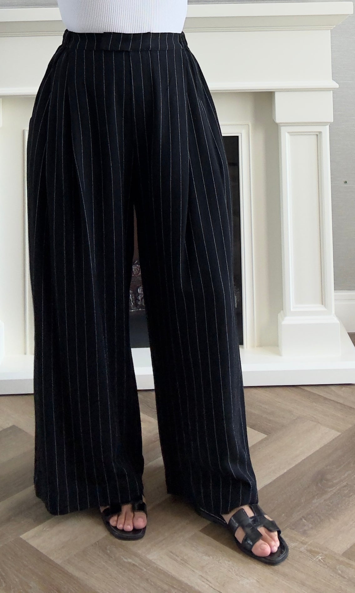 Linen Stripes Pants - Black