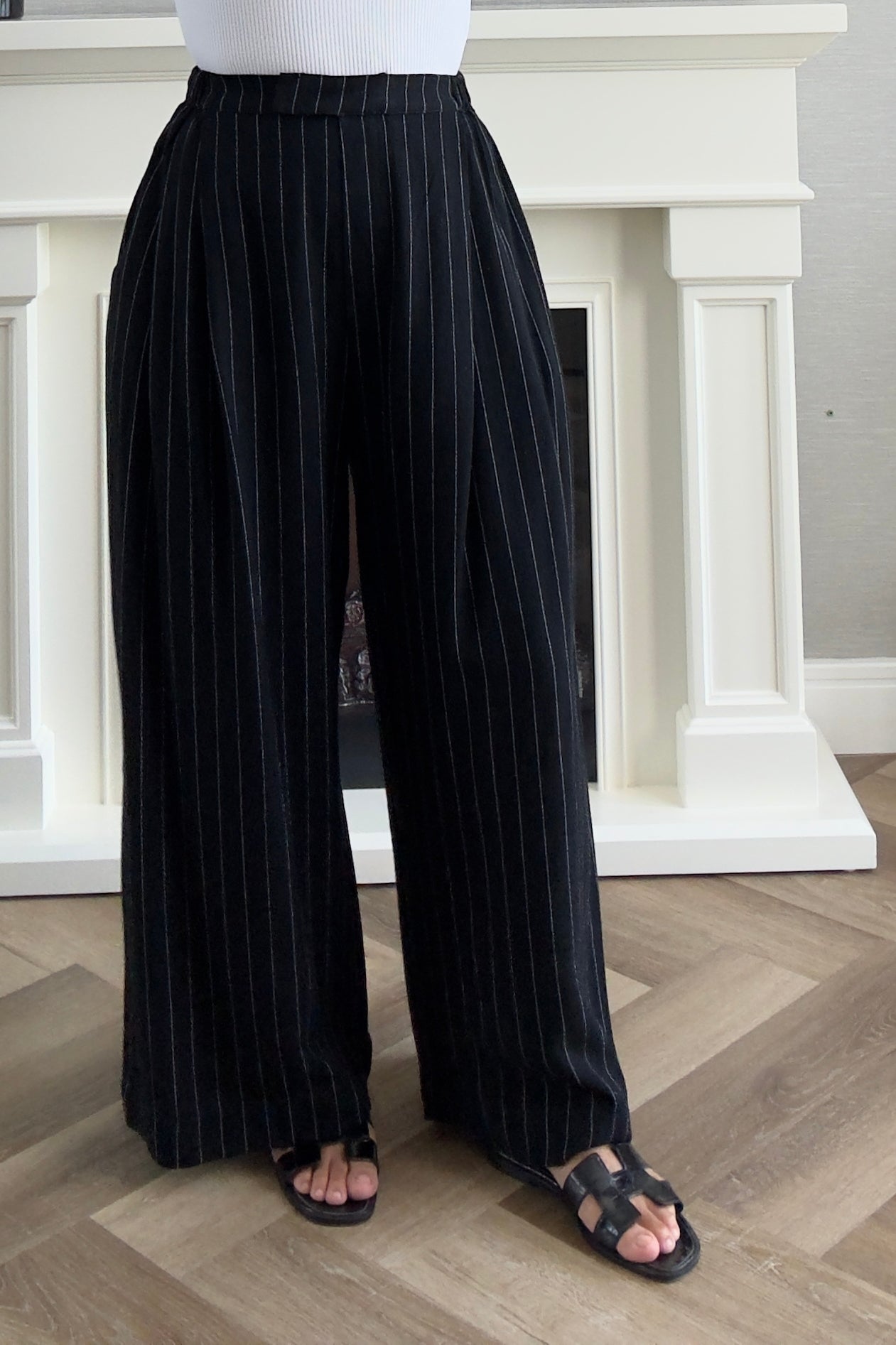 Linen Stripes Pants - Black