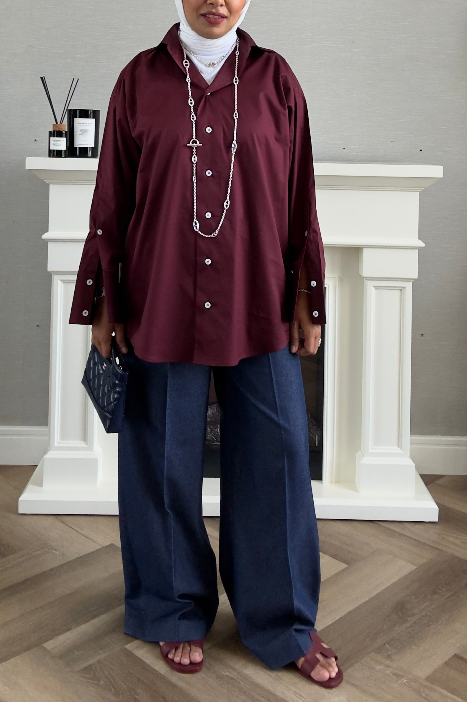Oversized Poplin Shirt - Maroon