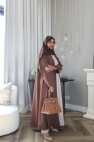 Waves Abaya With Scarf - Brown
