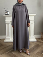 Stars Abaya - 3 PCS with Dress and Scarf - Gray