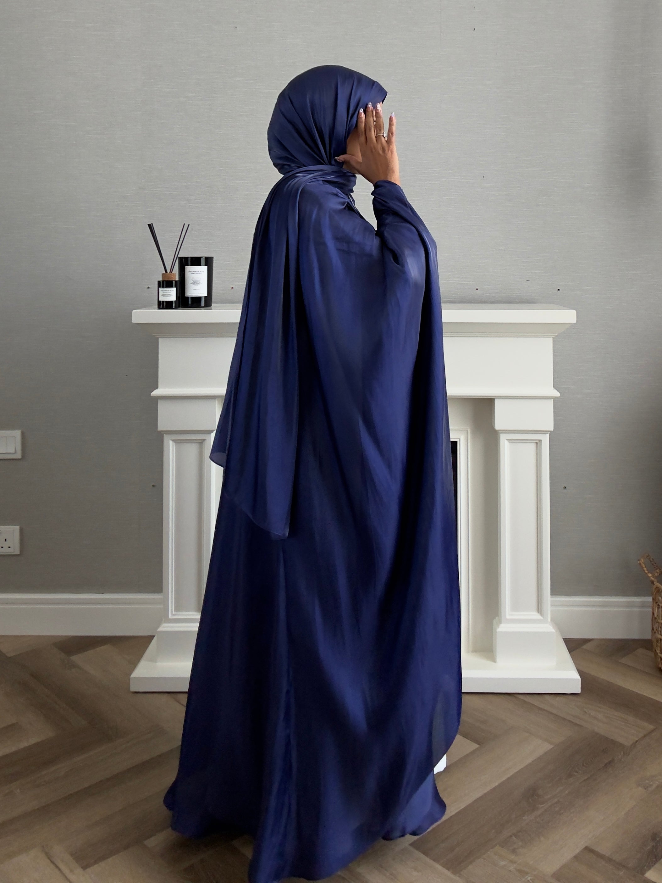 Bling Abaya - 3 PCS with Dress and Scarf - Blue