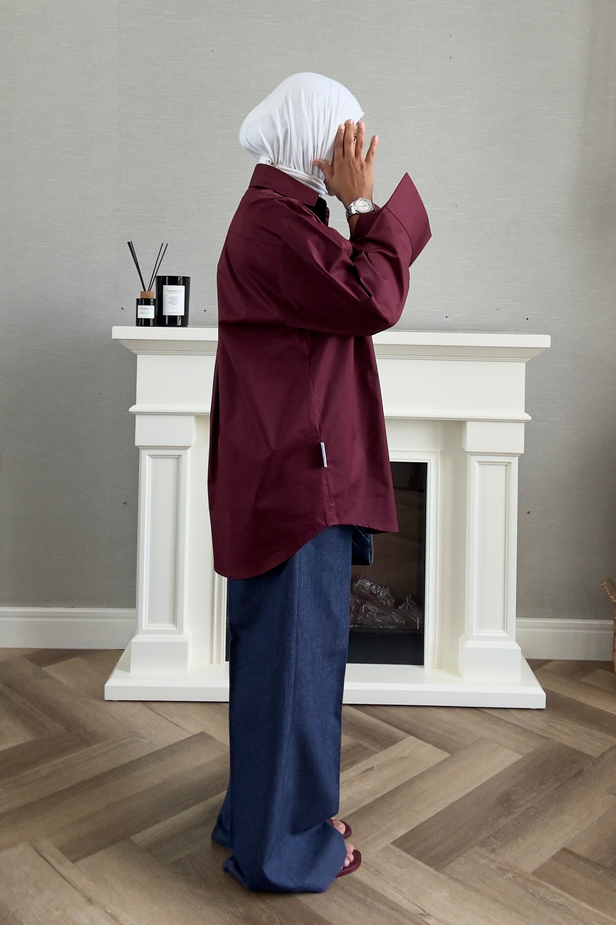 Oversized Poplin Shirt - Maroon