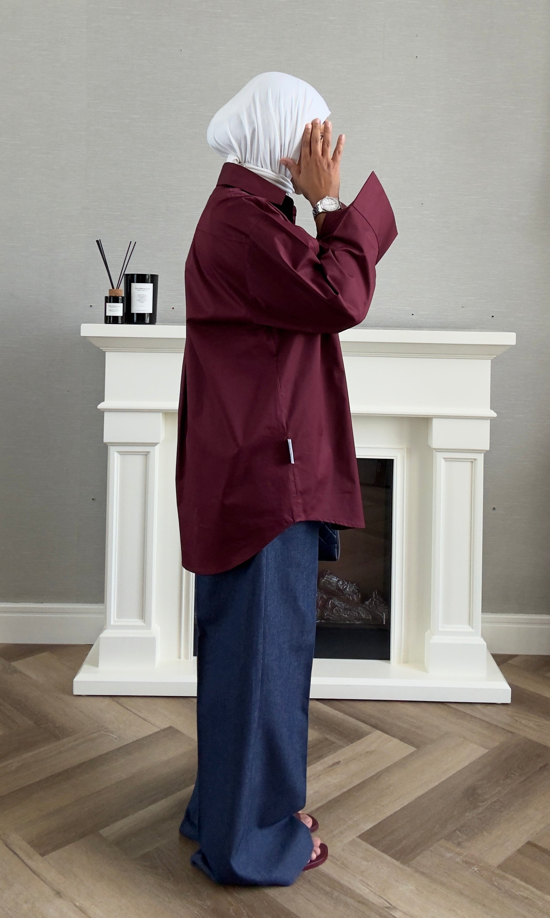 Oversized Poplin Shirt - Maroon