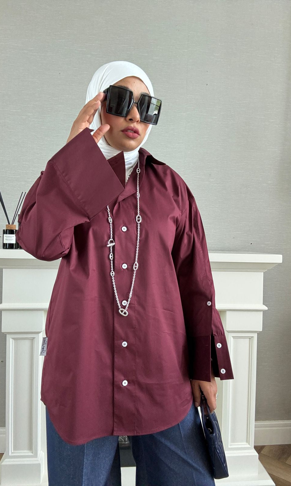 Oversized Poplin Shirt - Maroon