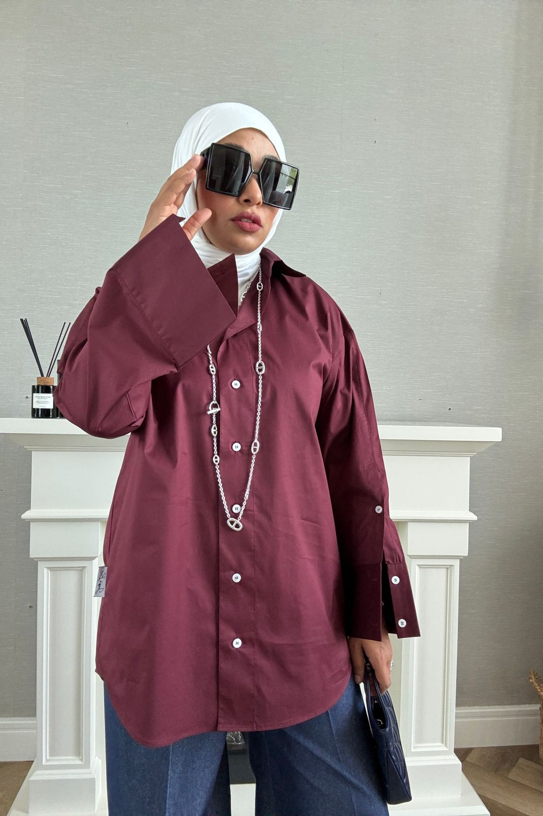 Oversized Poplin Shirt - Maroon