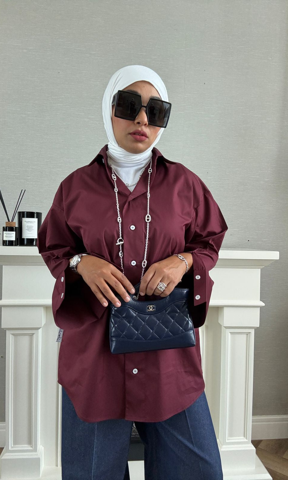 Oversized Poplin Shirt - Maroon