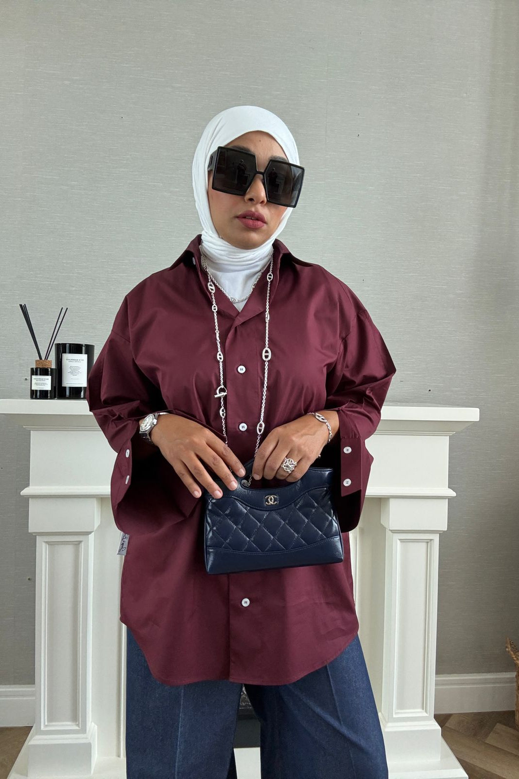 Oversized Poplin Shirt - Maroon