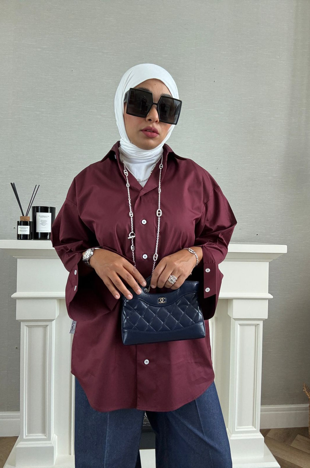 Oversized Poplin Shirt - Maroon