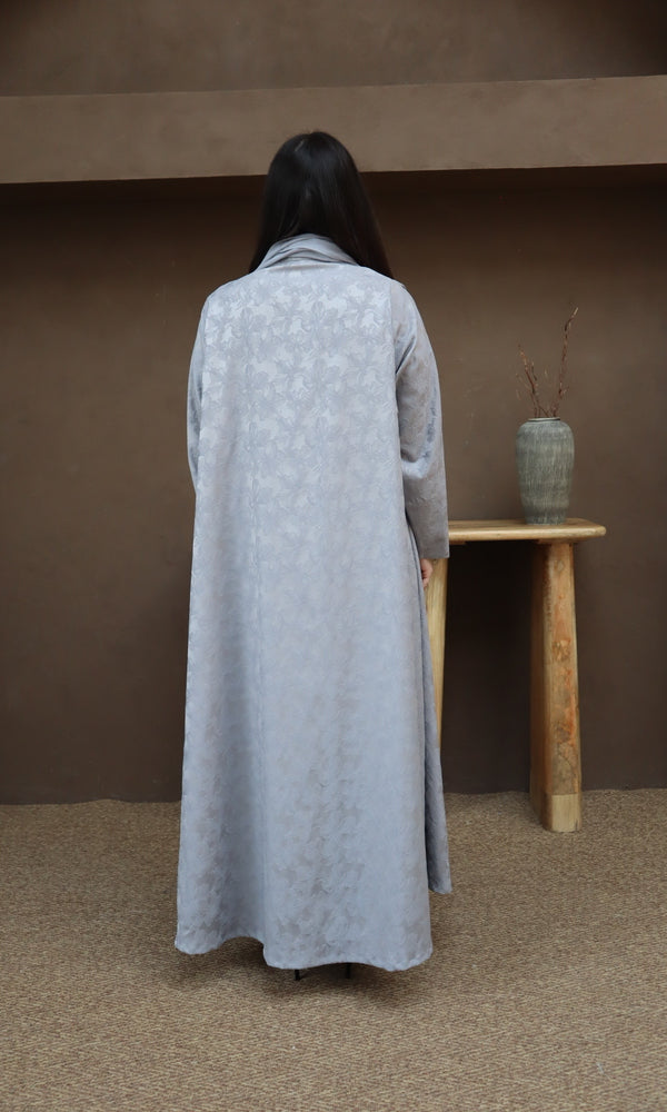 Mahra Abaya With Scarf - Gray Flower Embroidery