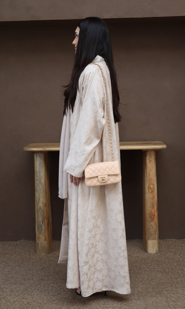 Mahra Abaya With Scarf - Beige Flower Embroidery