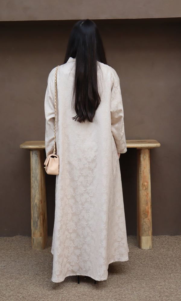 Mahra Abaya With Scarf - Beige Flower Embroidery