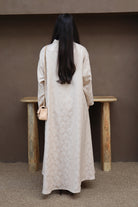 Mahra Abaya With Scarf - Beige Flower Embroidery
