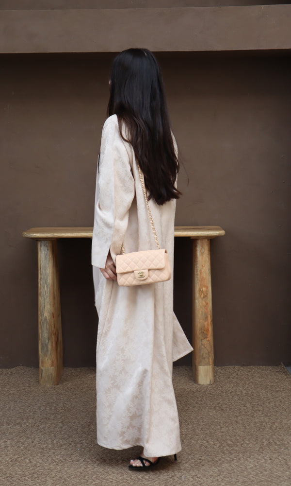 Mahra Abaya With Scarf - Beige Flower Embroidery