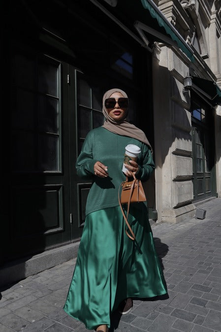 Silk Maxi Skirt - Royal Green