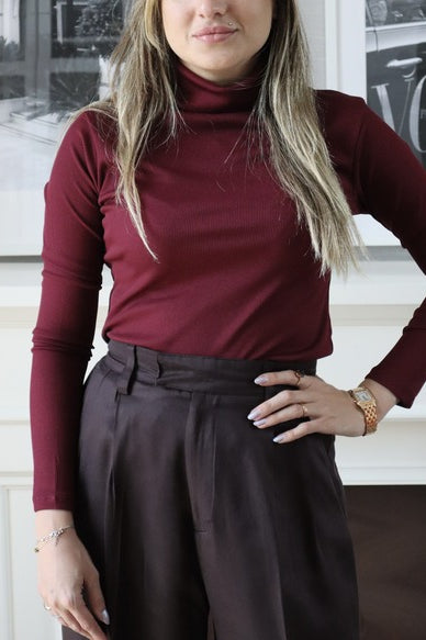 Long Sleeves Basic Top - Maroon