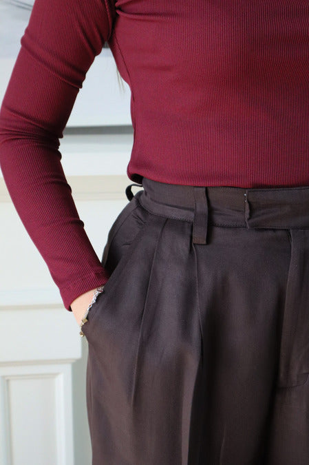 Long Sleeves Basic Top - Maroon