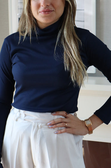 Long Sleeves Basic Top - Navy Blue