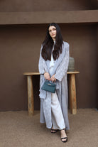 Mahra Abaya With Scarf - Gray Flower Embroidery