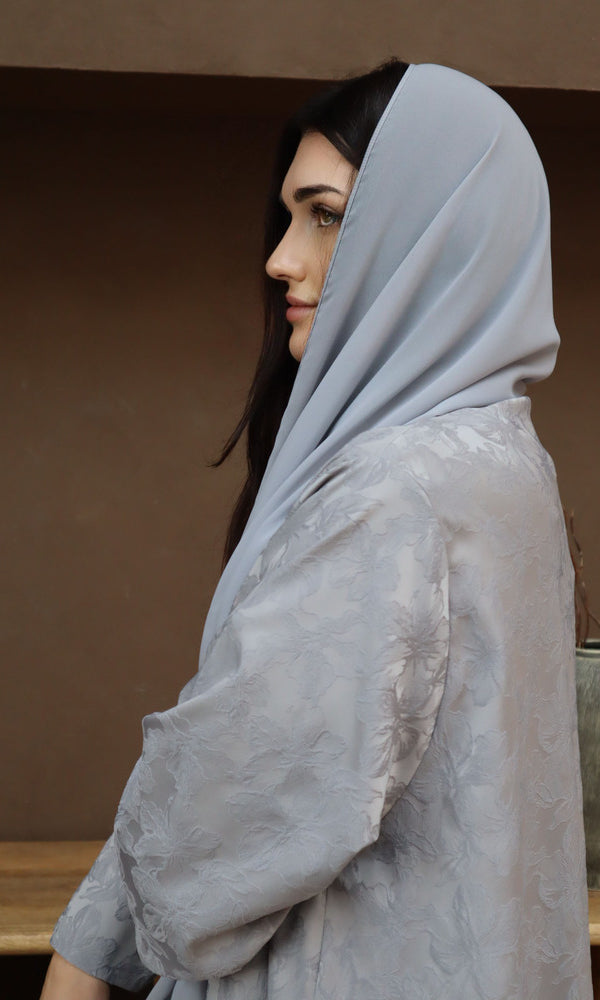 Mahra Abaya With Scarf - Gray Flower Embroidery