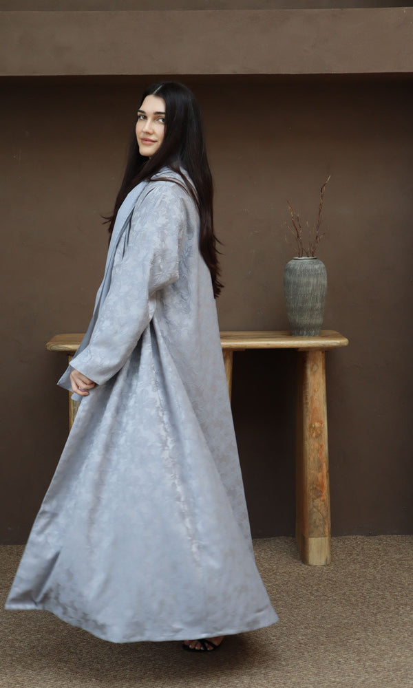 Mahra Abaya With Scarf - Gray Flower Embroidery
