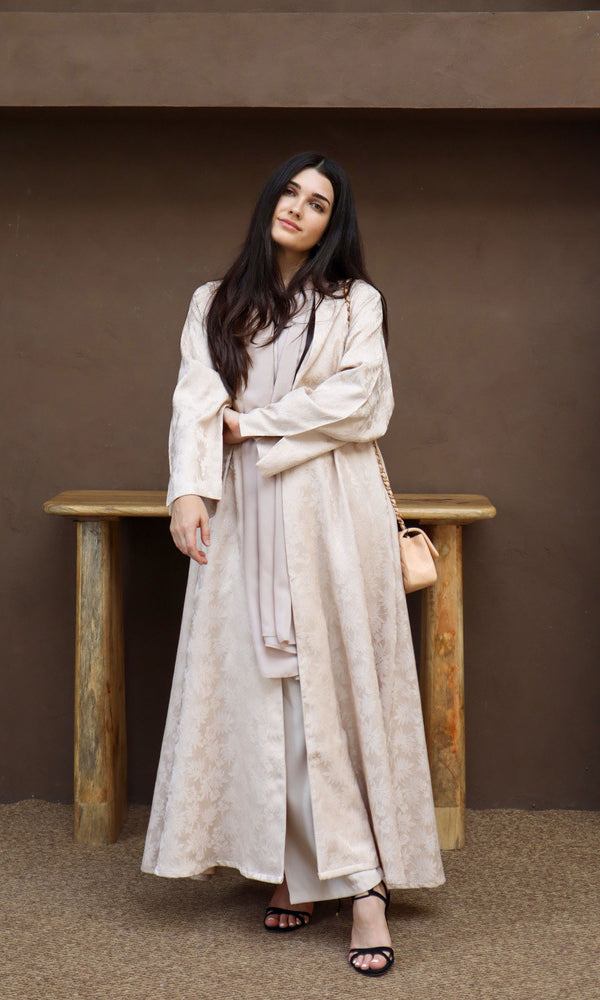 Mahra Abaya With Scarf - Beige Flower Embroidery