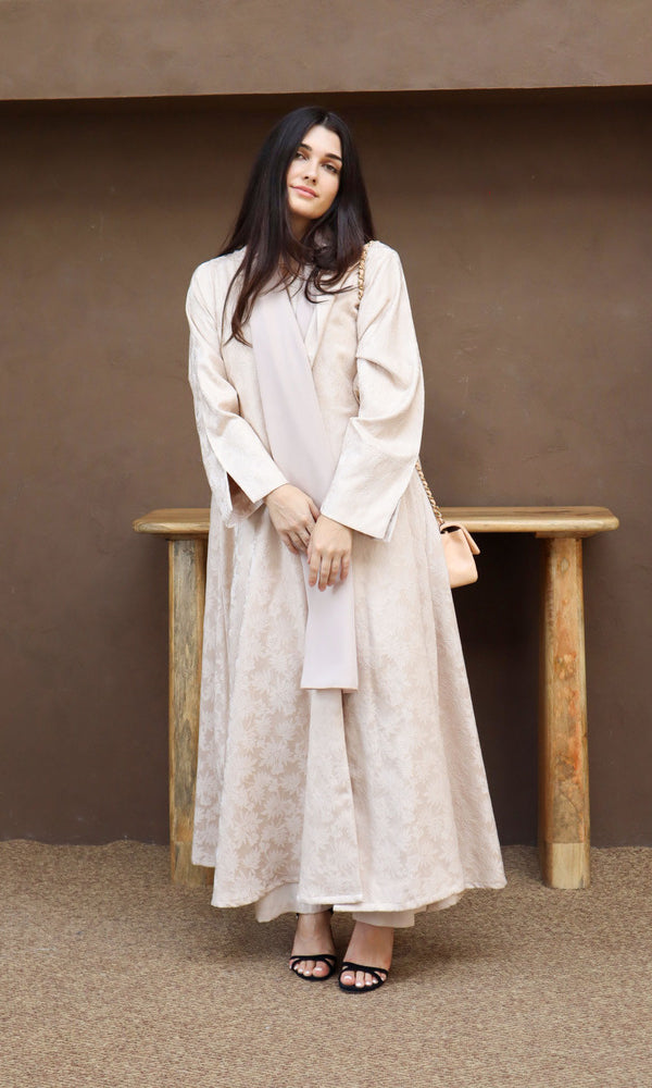 Mahra Abaya With Scarf - Beige Flower Embroidery