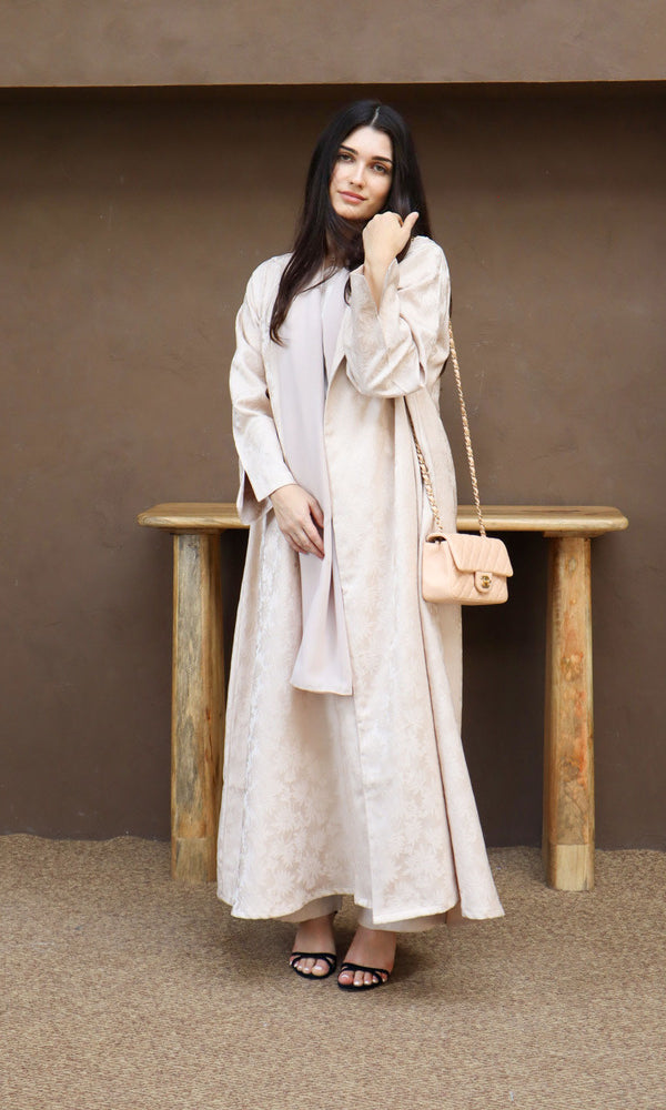 Mahra Abaya With Scarf - Beige Flower Embroidery